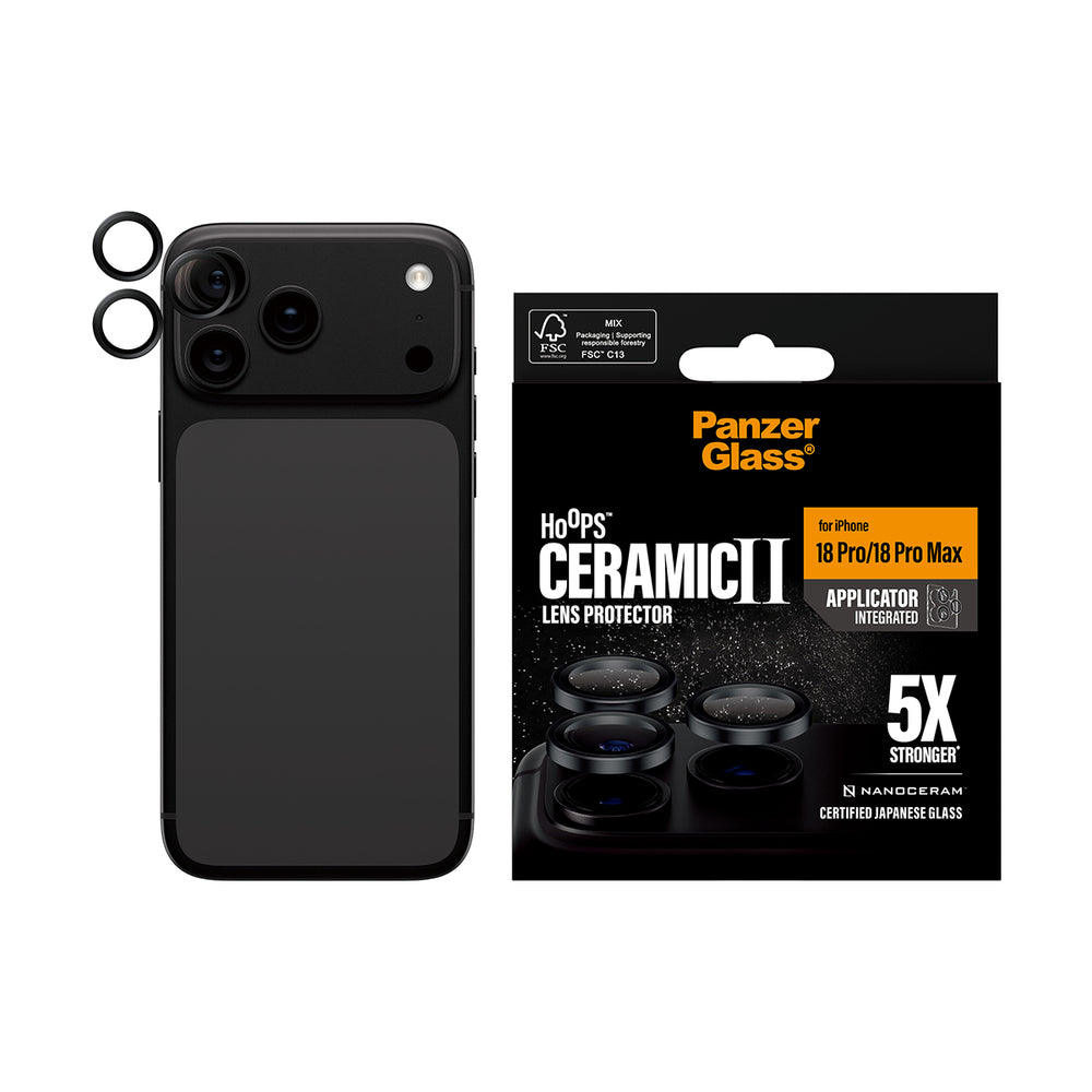 PanzerGlass iPhone 18 Pro and iPhone 18 Pro Max Ceramic Hoops Camera Lens Protectors| 5x Stronger Ceramic Lens Guards, Scratch & Shatter Protection, Integrated Applicator, Easy Install