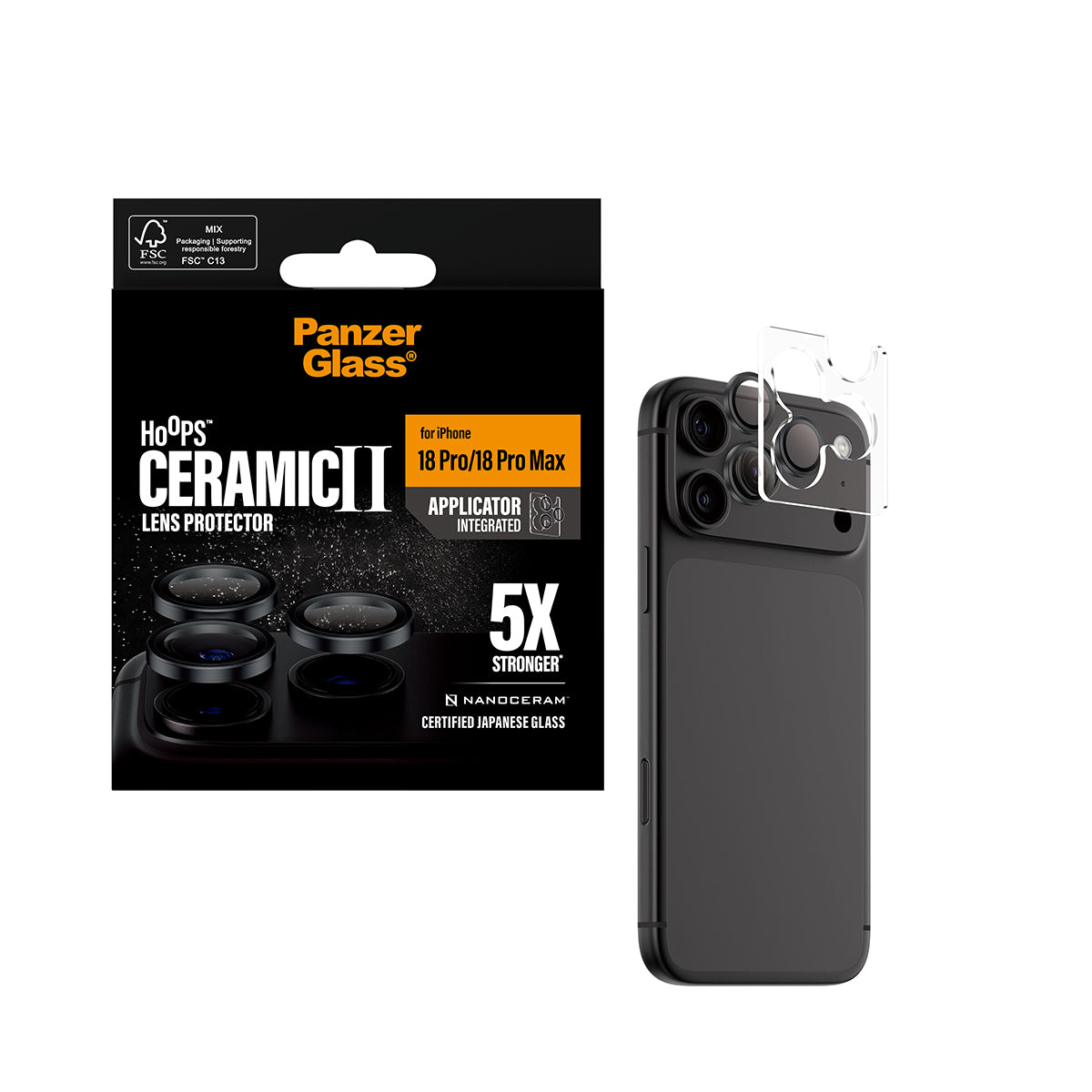 PanzerGlass iPhone 18 Pro and iPhone 18 Pro Max Ceramic Hoops Camera Lens Protectors| 5x Stronger Ceramic Lens Guards, Scratch & Shatter Protection, Integrated Applicator, Easy Install