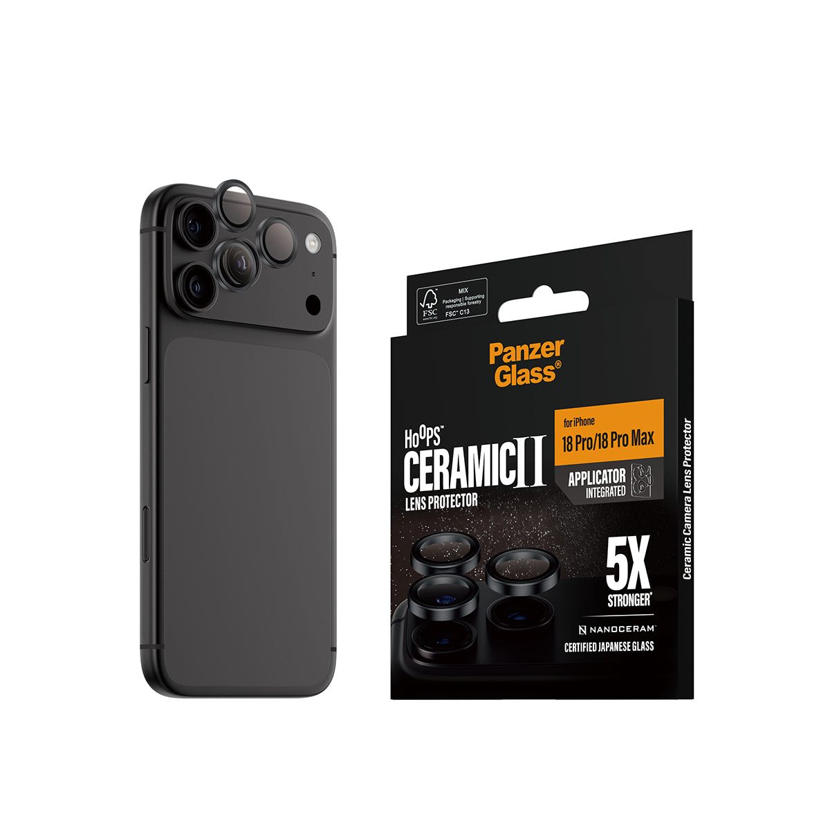PanzerGlass iPhone 18 Pro and iPhone 18 Pro Max Ceramic Hoops Camera Lens Protectors| 5x Stronger Ceramic Lens Guards, Scratch & Shatter Protection, Integrated Applicator, Easy Install