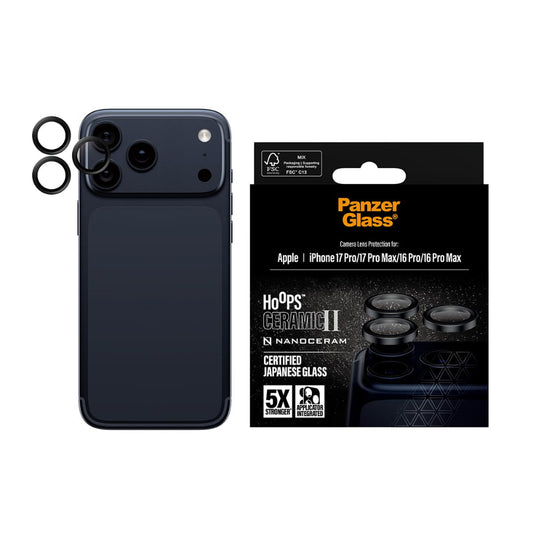 حلقات حماية عدسة PANZERGLASS لهواتف iPhone 17 Pro Max/17 Pro/16 Pro Max/16 Pro، مصنوعة من السيراميك الأسود