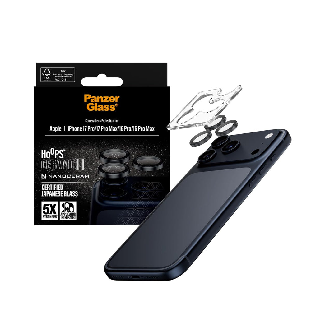 PanzerGlass iPhone 17 Pro Max / 17 Pro / 16 Pro Max / 16 Pro Camera Lens Protector Hoops, Ceramic Rings w/ Ultra High Clarity, Anti-Scratch Anti-Fingerprint, Easy Install, Black