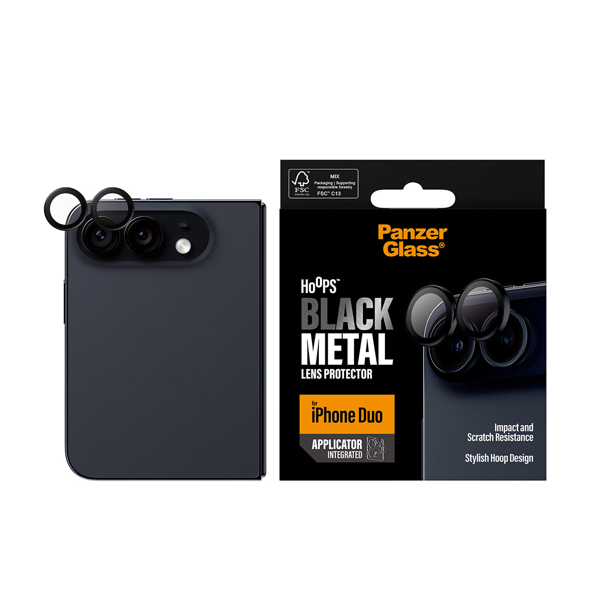 PanzerGlass Hoops Camera Lens Protector for iPhone Duo | Scratch & Shock Resistant Glass, Metal Frame, Easy Applicator, Black