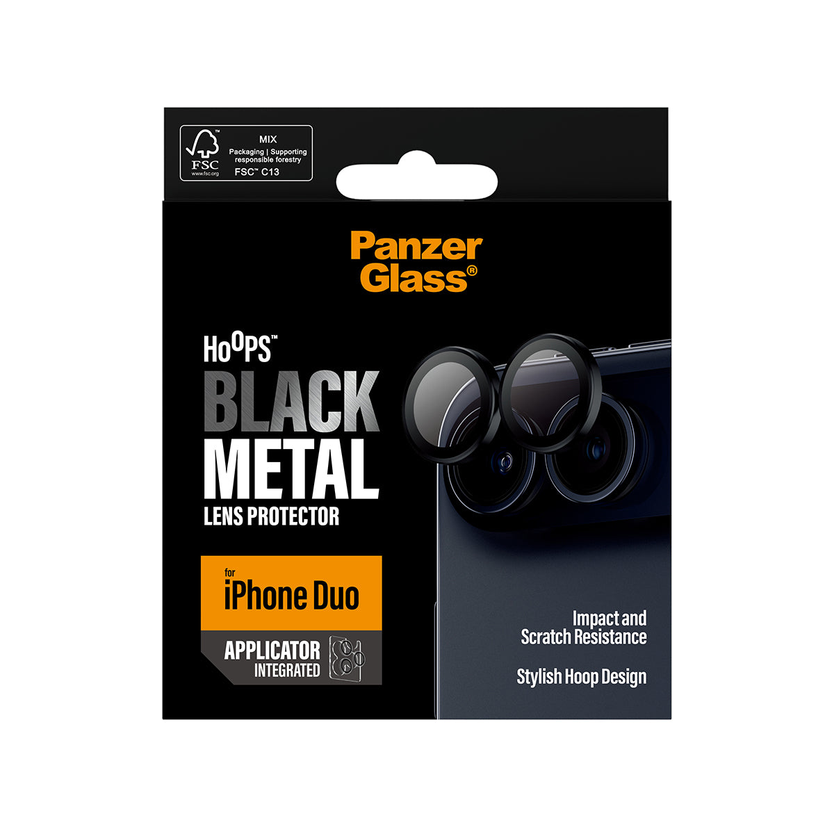 PanzerGlass Hoops Camera Lens Protector for iPhone Duo | Scratch & Shock Resistant Glass, Metal Frame, Easy Applicator, Black