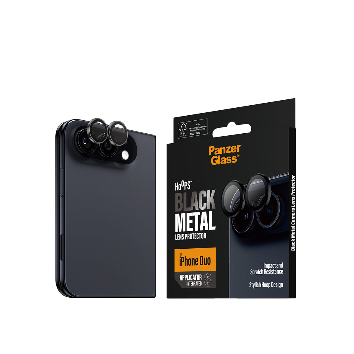 PanzerGlass Hoops Camera Lens Protector for iPhone Duo | Scratch & Shock Resistant Glass, Metal Frame, Easy Applicator, Black