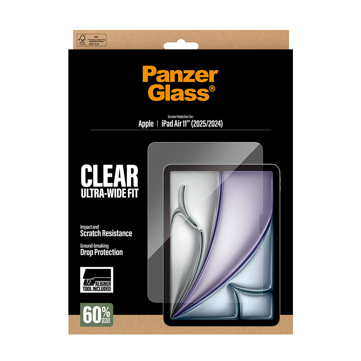 PanzerGlass Clear Screen Protector for iPad Air 11" M3/M2 (2025/2024)| Full Screen Tempered Glass, Drop Scratch Protection, Anti-Fingerprint, No Bubbles w/ Easy Install Tool - Clear