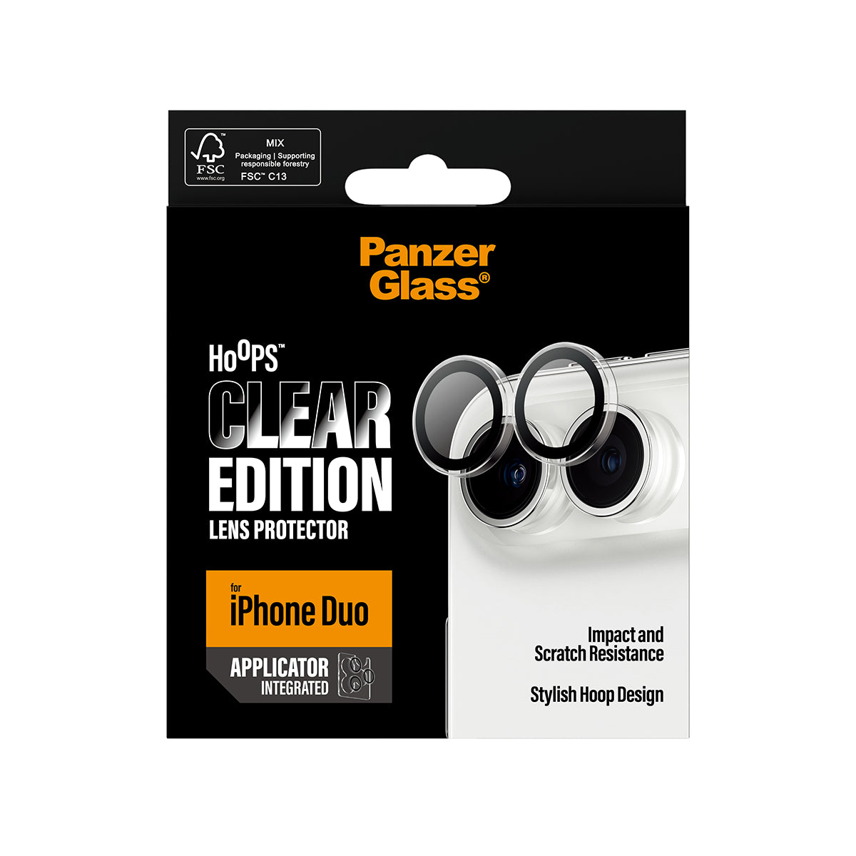 PanzerGlass Hoops Camera Lens Protector for iPhone Duo | Scratch & Shock Resistant Glass, Metal Frame, Easy Applicator, Transparent