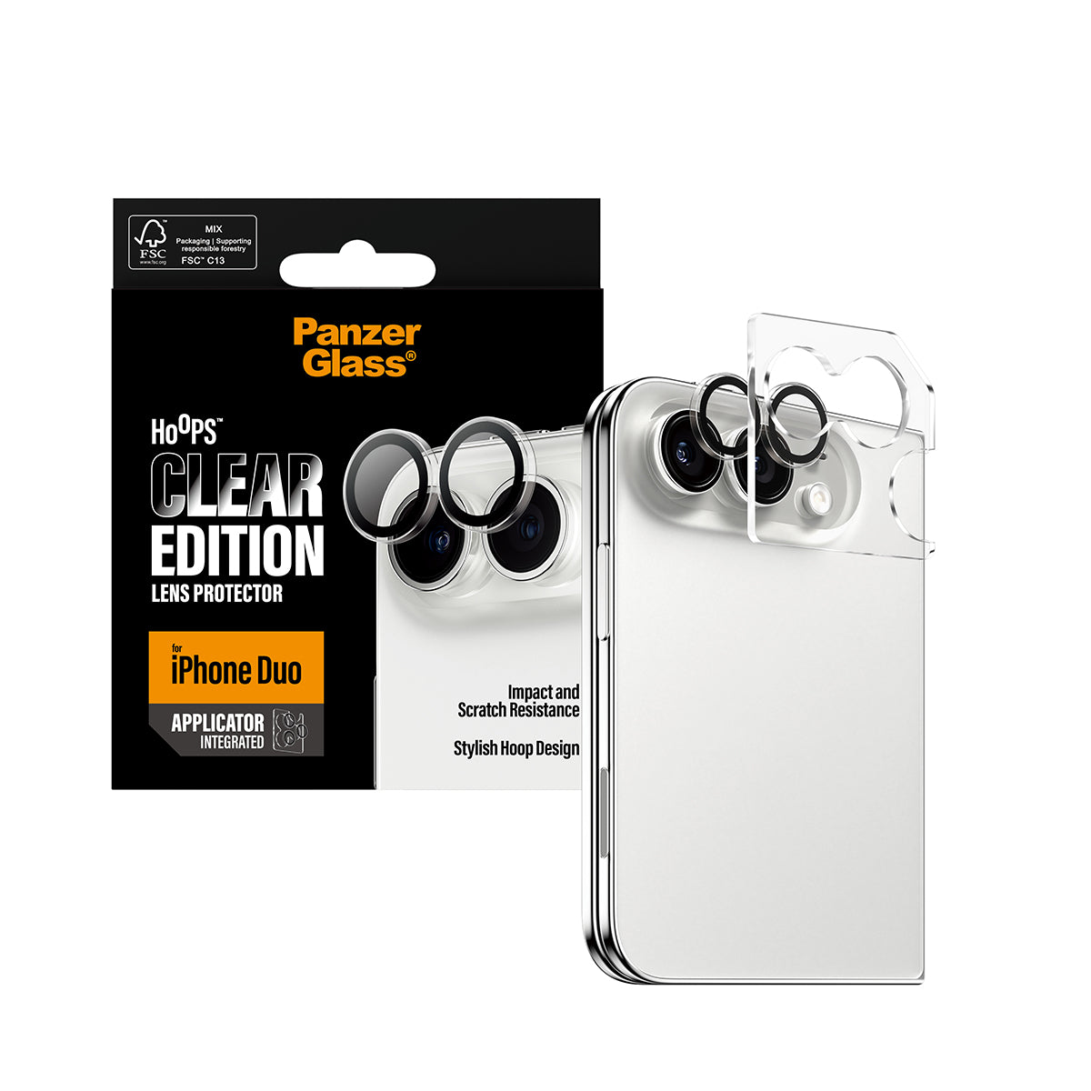 PanzerGlass Hoops Camera Lens Protector for iPhone Duo | Scratch & Shock Resistant Glass, Metal Frame, Easy Applicator, Transparent