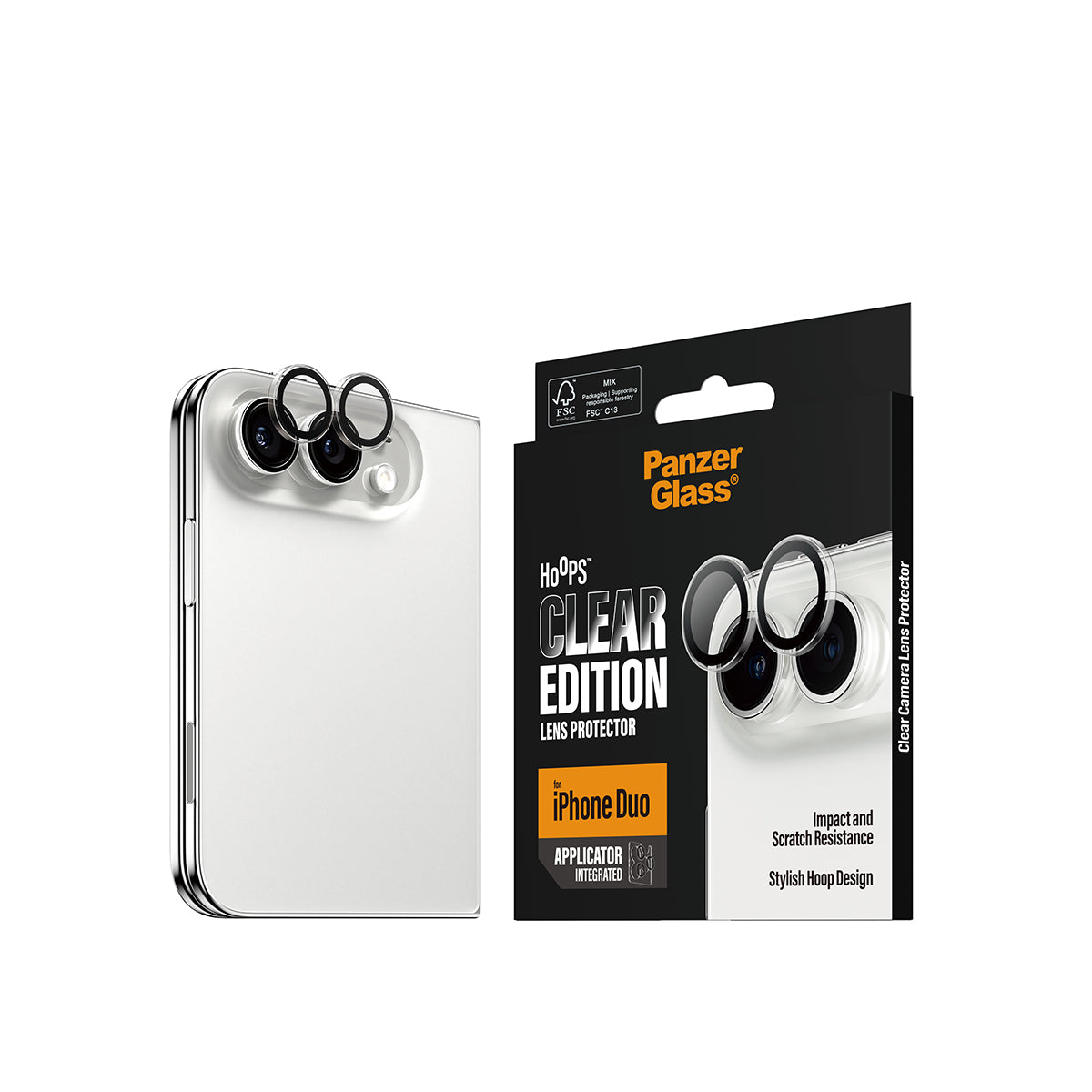 PanzerGlass Hoops Camera Lens Protector for iPhone Duo | Scratch & Shock Resistant Glass, Metal Frame, Easy Applicator, Transparent