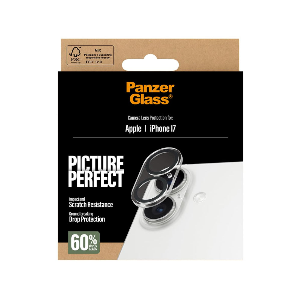 PanzerGlass iPhone 17 Camera Lens Protector Picture Perfect, Ultra High Clarity, Full Coverage w/ Plate Protection, Anti-Scratch Anti-Fingerprint - Transparent