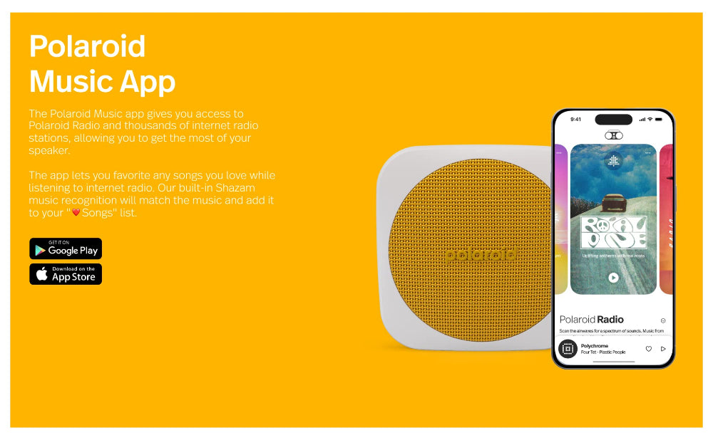 مشغل موسيقى بولارويد P1، مكبر صوت لاسلكي محمول بتقنية بلوتوث - أصفر وأبيض