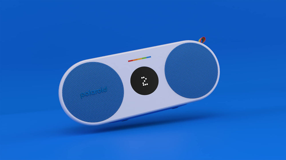 مشغل موسيقى بولارويد P2، مكبر صوت لاسلكي محمول بتقنية بلوتوث - أزرق وأبيض