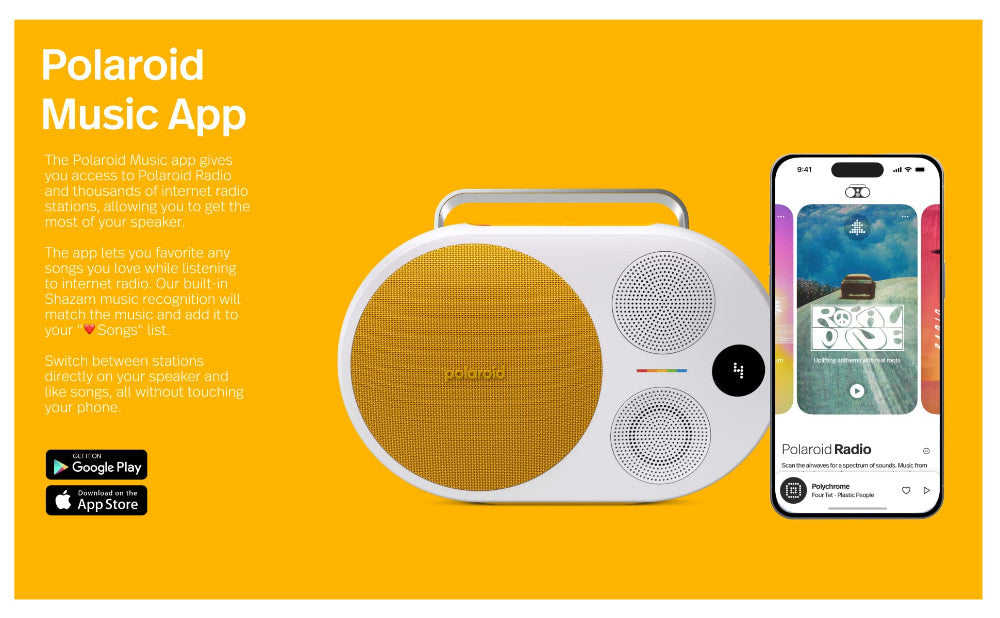 مشغل موسيقى بولارويد P4، مكبر صوت لاسلكي محمول بتقنية بلوتوث - أسود وأبيض