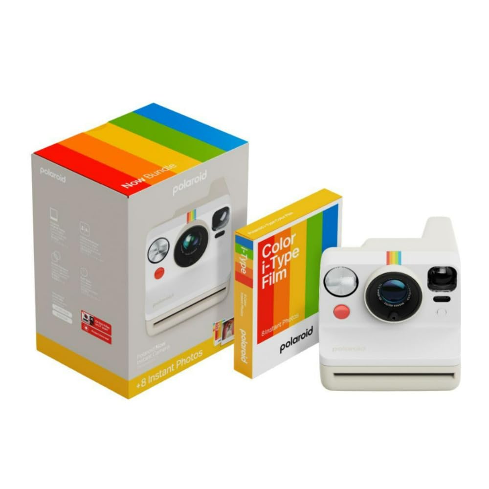 Polaroid Now Generation 3 Starter Set | Iconic Analog Instant Camera with Autofocus 2-Lens System, Double Exposure, Self-Timer, USB-C Charging | Includes Color i-Type Film White