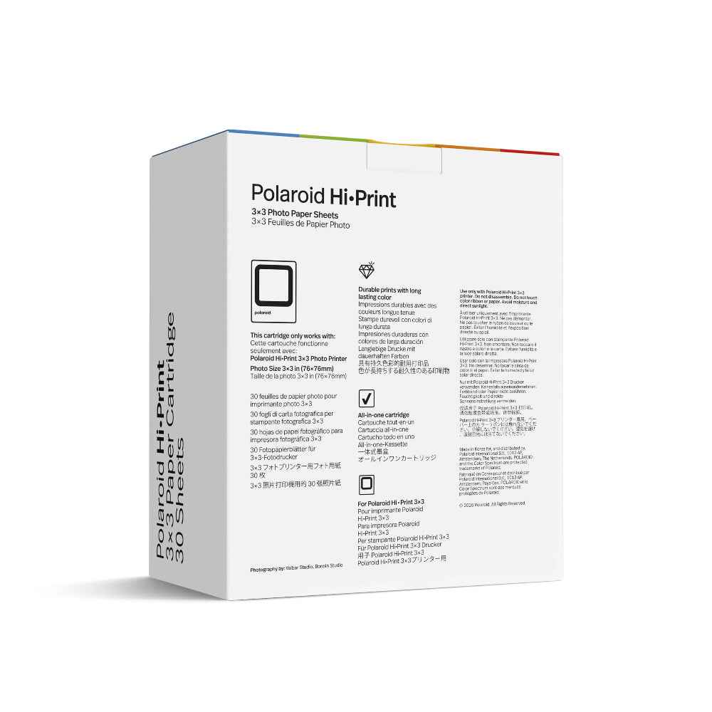 Polaroid Hi-Print Paper Cartridge| 3x3-inch 30pcs Photo Sheets, Studio Quality Square Print, Fast 50-Sec Print from Smartphones, Works with Hi-Print Pocket Photo Printer 3x3