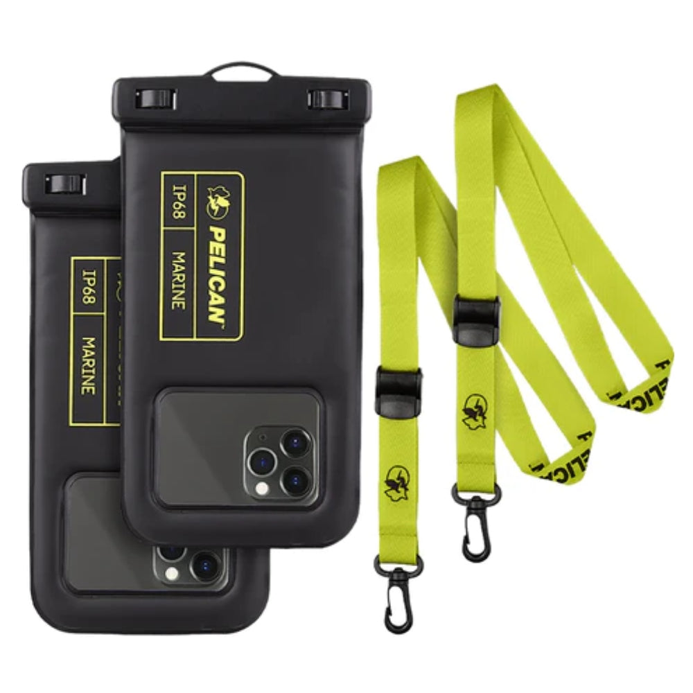 [OPEN BOX] PELICAN Marine Waterproof Floating Phone Pouch Bundle (2pack) - Black/Neon Green