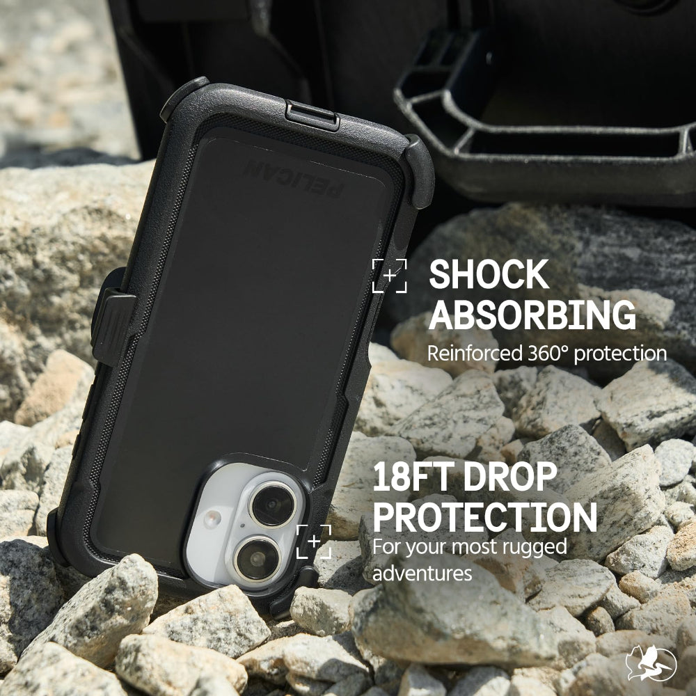 Pelican Voyager MagSafe Case with Holster for iPhone 16, 18ft Drop Protection, Belt Clip Stand, Black