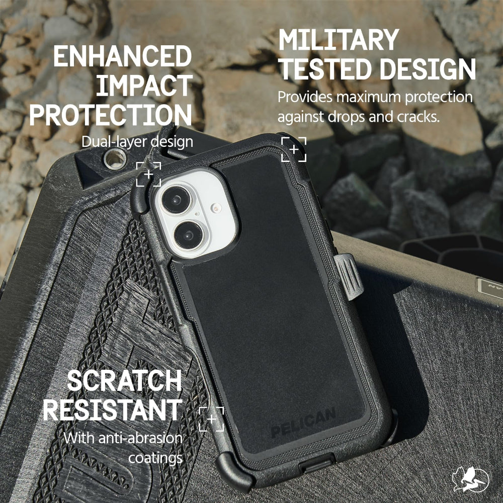 Pelican Voyager MagSafe Case with Holster for iPhone 16, 18ft Drop Protection, Belt Clip Stand, Black