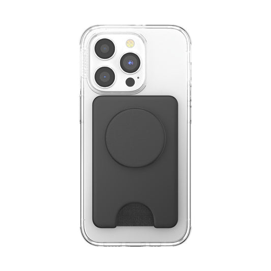 محفظة PopSockets MagSafe PopWallet+ | حامل بطاقات + مقبض + مسند، تتسع لـ 3 بطاقات، مغناطيس قوي، لأجهزة iPhone 15/14/13/12، تتضمن حلقة محول للهواتف والأغطية غير المتوافقة مع MagSafe - أسود