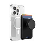 محفظة PopSockets الجلدية MagSafe PopWallet+ | محفظة جلدية لحمل البطاقات + مقبض + حامل، تتسع لـ 3 بطاقات، مغناطيس قوي، لأجهزة iPhone 15/14/13/12، تتضمن حلقة محول للهواتف والأغطية غير المتوافقة مع MagSafe - أسود