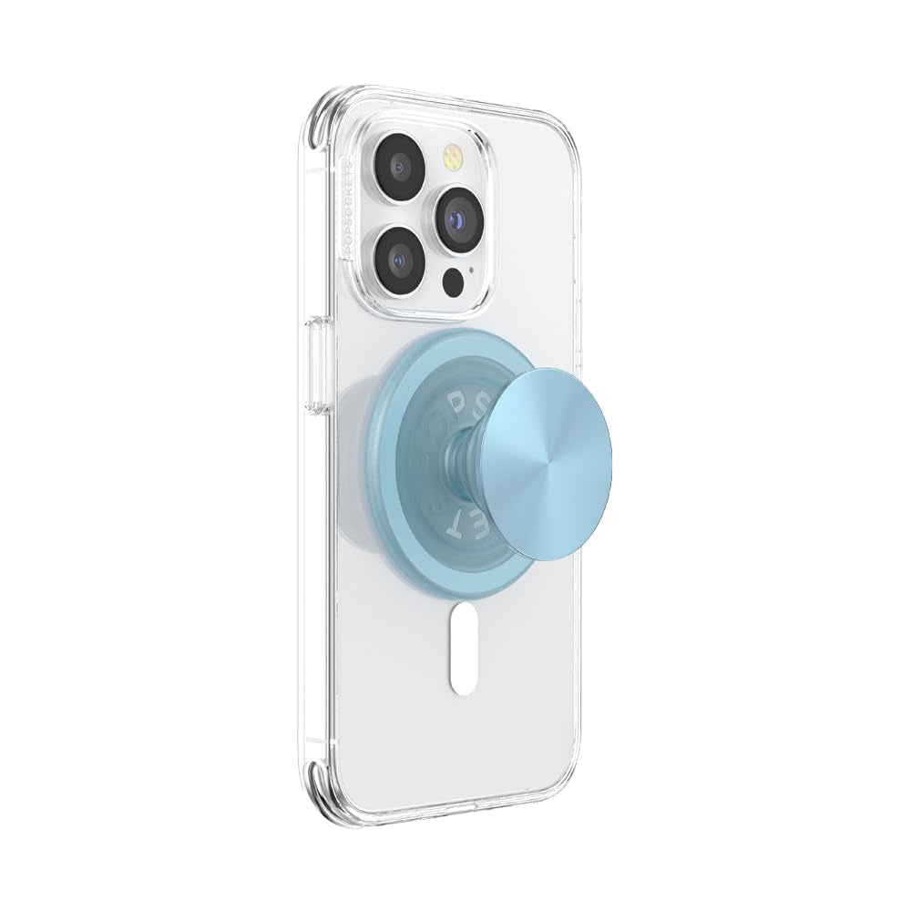 PopSockets MagSafe PopGrip Metallic| Magnetic Phone Grip & Stand, Strong Magnet, for iPhone 15/14/13/12 & MagSafe Cases, Included Adapter Ring for non-MagSafe Phones & Cases - Blue Sigh