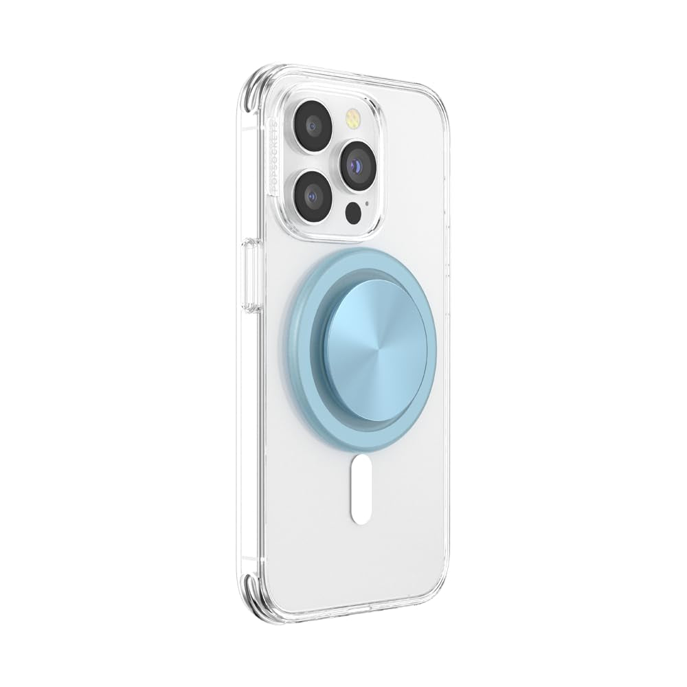 PopSockets MagSafe PopGrip Metallic| Magnetic Phone Grip & Stand, Strong Magnet, for iPhone 15/14/13/12 & MagSafe Cases, Included Adapter Ring for non-MagSafe Phones & Cases - Blue Sigh