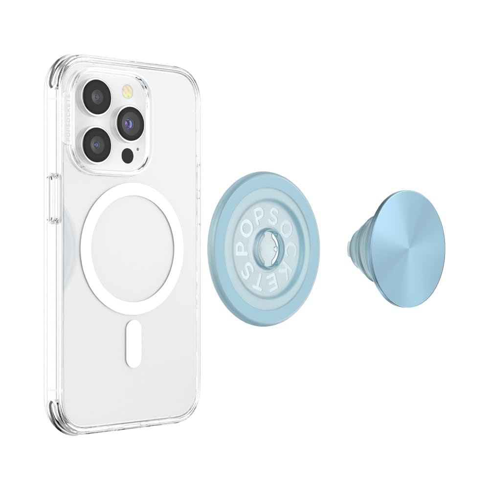 PopSockets MagSafe PopGrip Metallic| Magnetic Phone Grip & Stand, Strong Magnet, for iPhone 15/14/13/12 & MagSafe Cases, Included Adapter Ring for non-MagSafe Phones & Cases - Blue Sigh