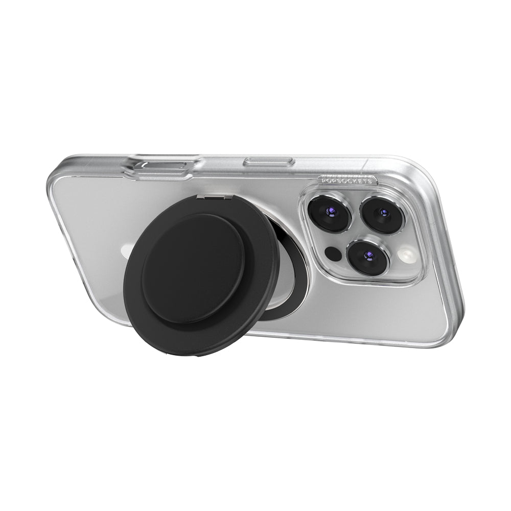 PopSockets MagSafe Kick-Out Grip & Stand| Magnetic Pop-up Phone Grip, Stable Stand, 360° Rotation, for iPhone 17/16/15/14/13/12, Included Adapter Ring for non-MagSafe Phones & Cases - Black