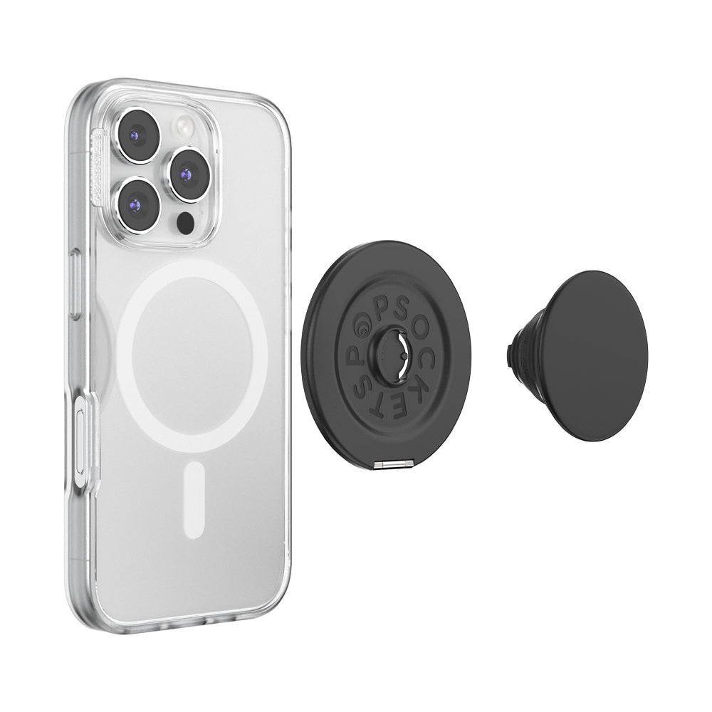 PopSockets MagSafe Kick-Out Grip & Stand| Magnetic Pop-up Phone Grip, Stable Stand, 360° Rotation, for iPhone 17/16/15/14/13/12, Included Adapter Ring for non-MagSafe Phones & Cases - Black