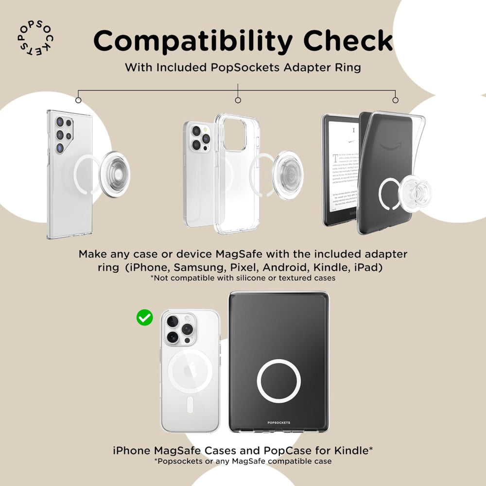PopSockets MagSafe Kick-Out Grip & Stand| Magnetic Pop-up Phone Grip, Stable Stand, 360° Rotation, for iPhone 17/16/15/14/13/12, Included Adapter Ring for non-MagSafe Phones & Cases - Black