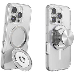 PopSockets MagSafe Kick-Out Grip & Stand| Magnetic Pop-up Phone Grip, Stable Stand, 360° Rotation, for iPhone 17/16/15/14/13/12, Included Adapter Ring for non-MagSafe Phones & Cases - Silver