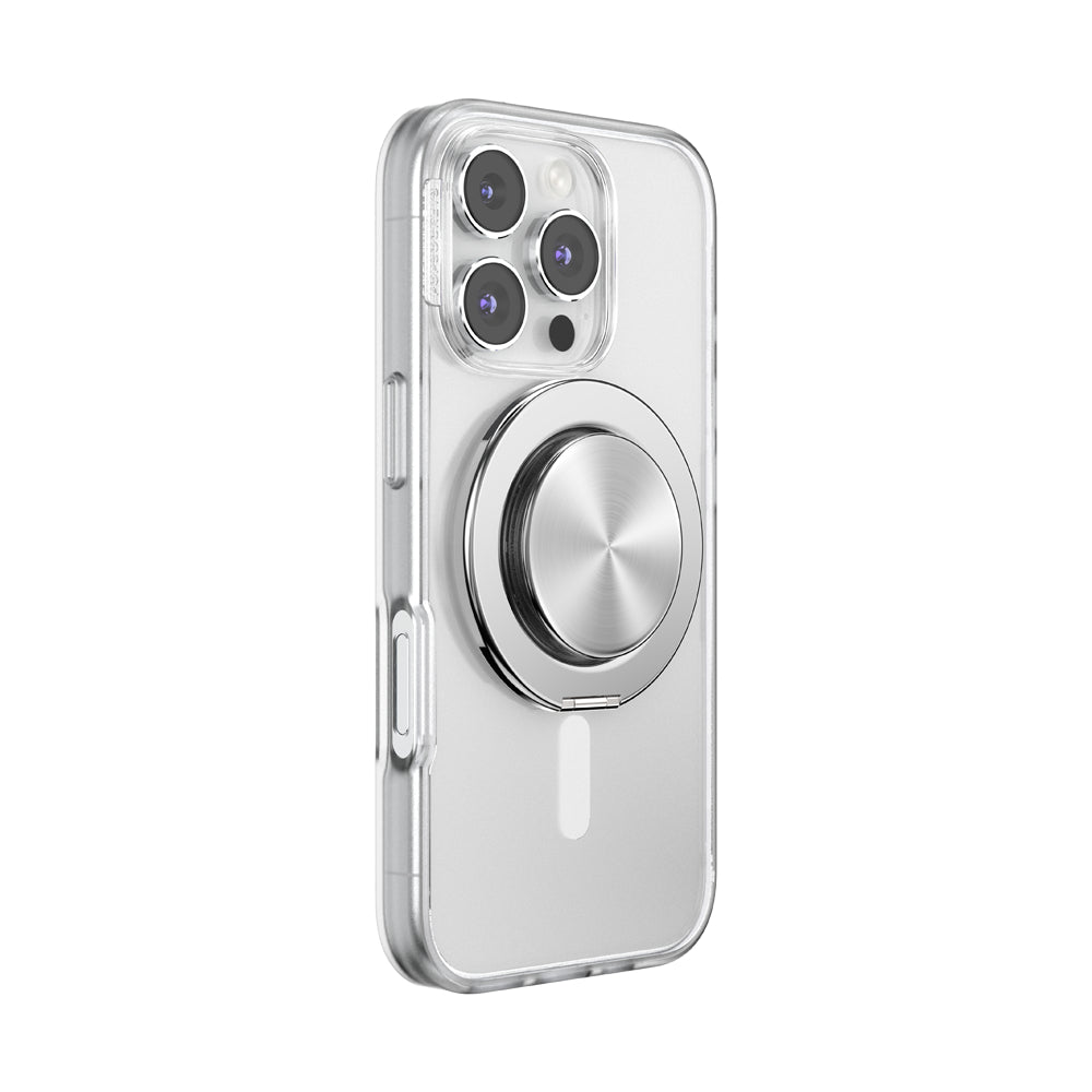 PopSockets MagSafe Kick-Out Grip & Stand| Magnetic Pop-up Phone Grip, Stable Stand, 360° Rotation, for iPhone 17/16/15/14/13/12, Included Adapter Ring for non-MagSafe Phones & Cases - Silver