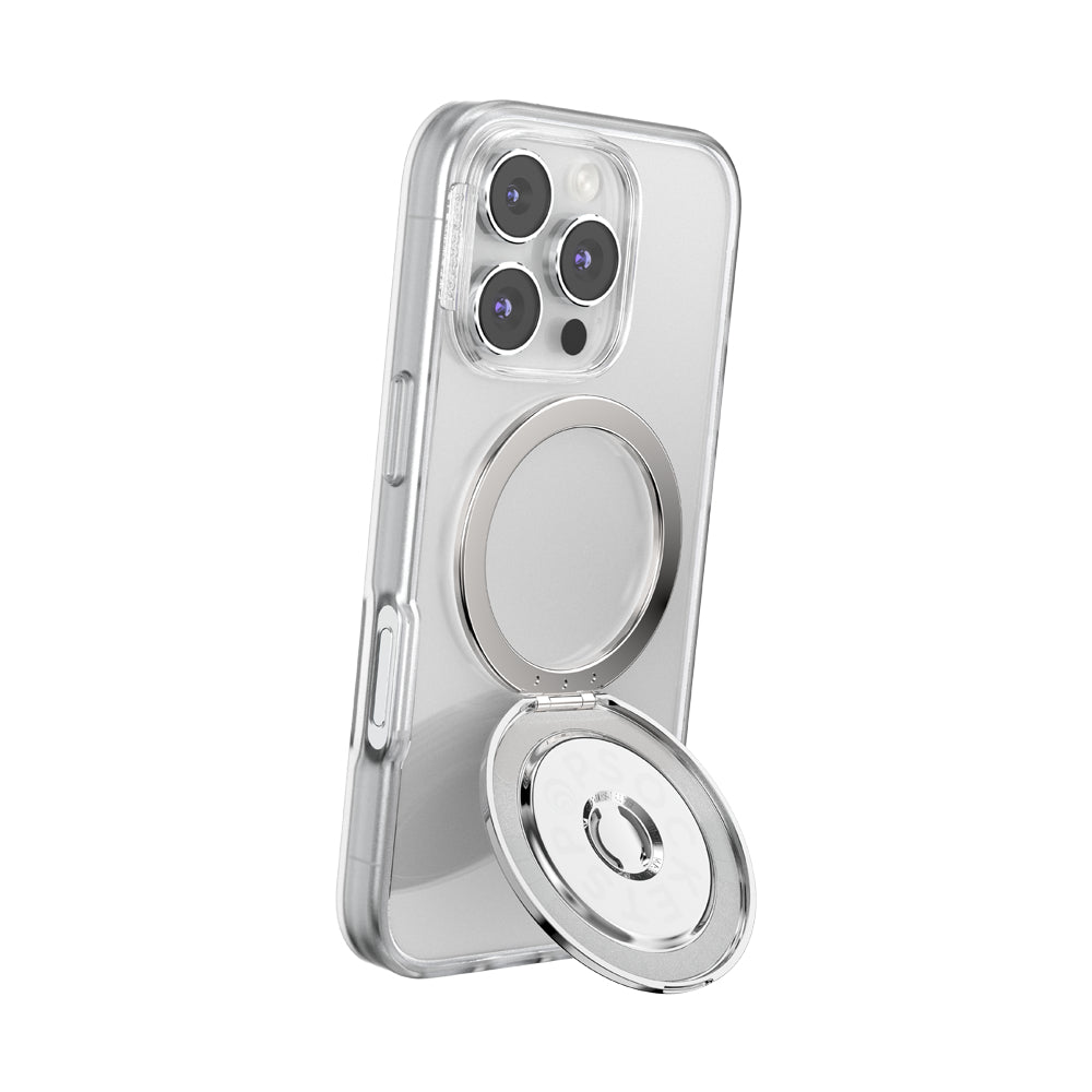 PopSockets MagSafe Kick-Out Grip & Stand| Magnetic Pop-up Phone Grip, Stable Stand, 360° Rotation, for iPhone 17/16/15/14/13/12, Included Adapter Ring for non-MagSafe Phones & Cases - Silver