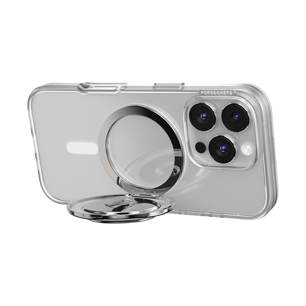 PopSockets MagSafe Kick-Out Grip & Stand| Magnetic Pop-up Phone Grip, Stable Stand, 360° Rotation, for iPhone 17/16/15/14/13/12, Included Adapter Ring for non-MagSafe Phones & Cases - Silver
