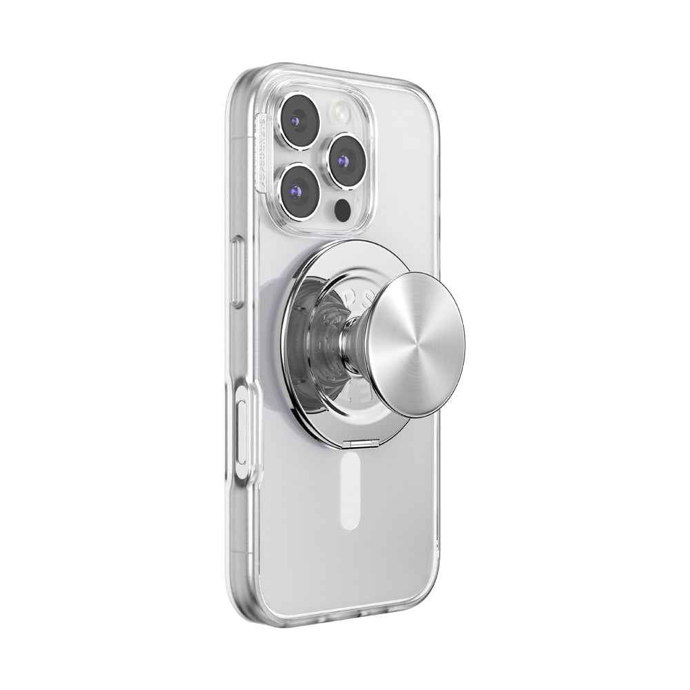 PopSockets MagSafe Kick-Out Grip & Stand| Magnetic Pop-up Phone Grip, Stable Stand, 360° Rotation, for iPhone 17/16/15/14/13/12, Included Adapter Ring for non-MagSafe Phones & Cases - Silver