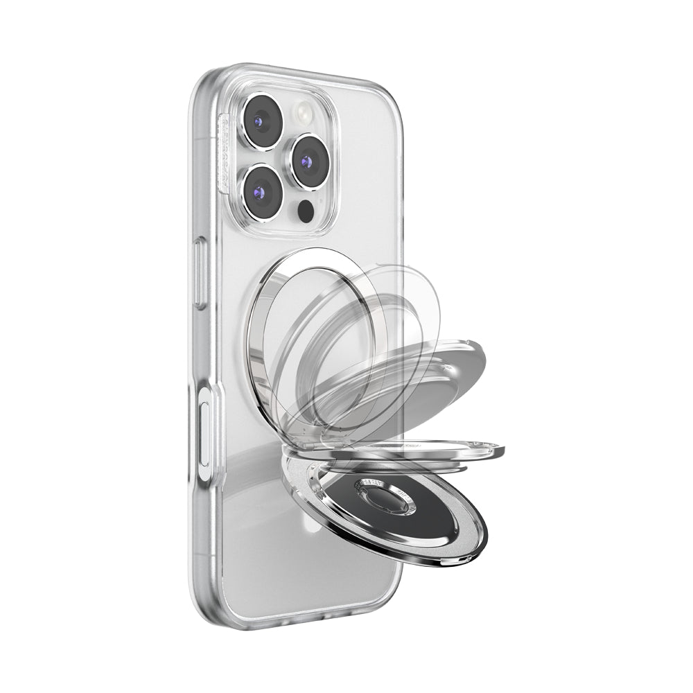PopSockets MagSafe Kick-Out Grip & Stand| Magnetic Pop-up Phone Grip, Stable Stand, 360° Rotation, for iPhone 17/16/15/14/13/12, Included Adapter Ring for non-MagSafe Phones & Cases - Silver