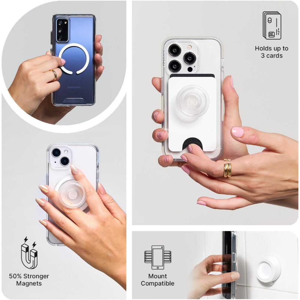 PopSockets MagSafe Kick-Out Grip & Stand| Magnetic Pop-up Phone Grip, Stable Stand, 360° Rotation, for iPhone 17/16/15/14/13/12, Included Adapter Ring for non-MagSafe Phones & Cases - Silver
