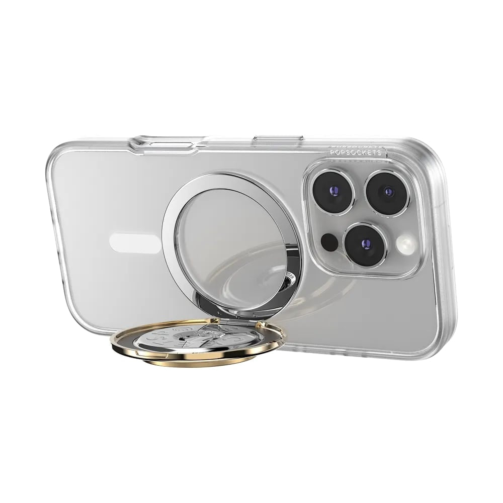 PopSockets MagSafe Luxe Kick-Out Grip & Stand| Magnetic Pop-up Phone Grip, Stable Stand, 360° Rotation, for iPhone 17/16/15/14/13/12, Included Adapter Ring for non-MagSafe Phones & Cases - Gold