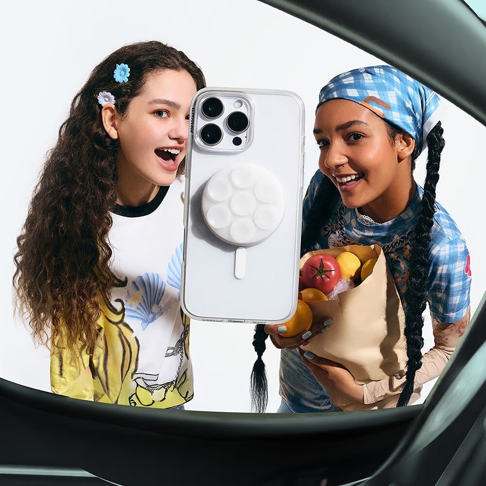 PopSockets MagSafe Suck-Up 3-in-1 Grip Stand Mount| Magnetic Phone Holder, Strong Hold on Mirrors & Flat Surfaces, for iPhone 17/16/15/14/13/12, Adapter Ring for non-MagSafe Phones & Cases - Clear