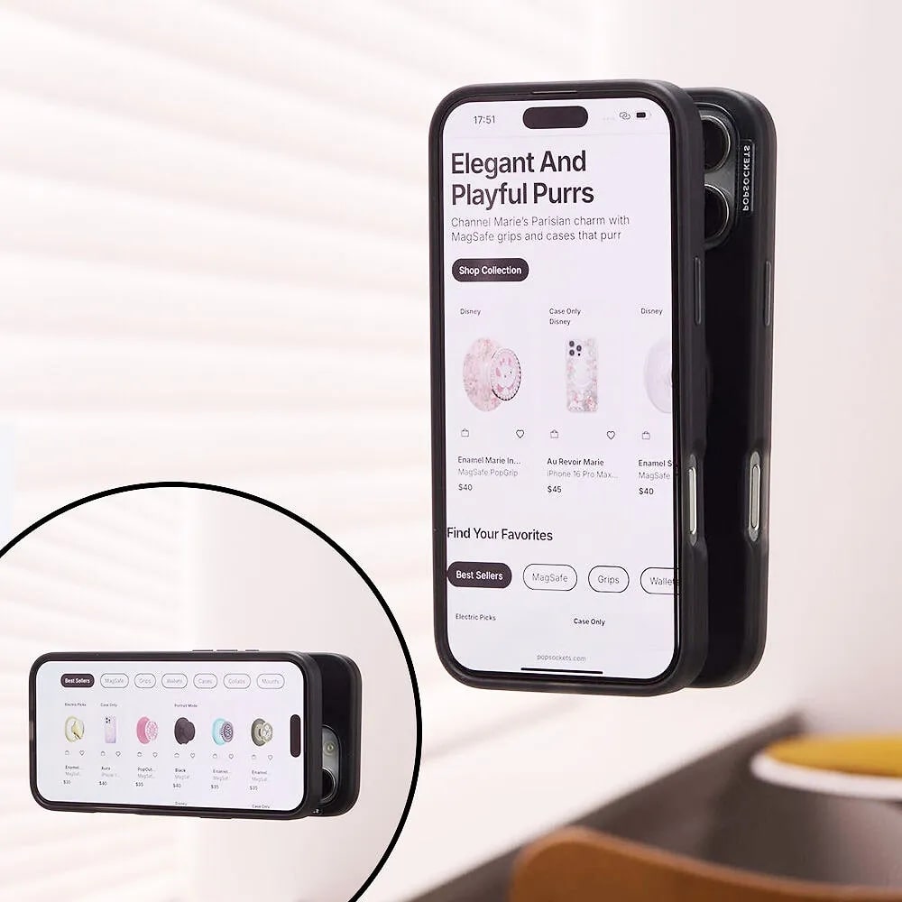 PopSockets MagSafe Suck-Up 3-in-1 Grip Stand Mount| Magnetic Phone Holder, Strong Hold on Mirrors & Flat Surfaces, for iPhone 17/16/15/14/13/12, Adapter Ring for non-MagSafe Phones & Cases - Clear