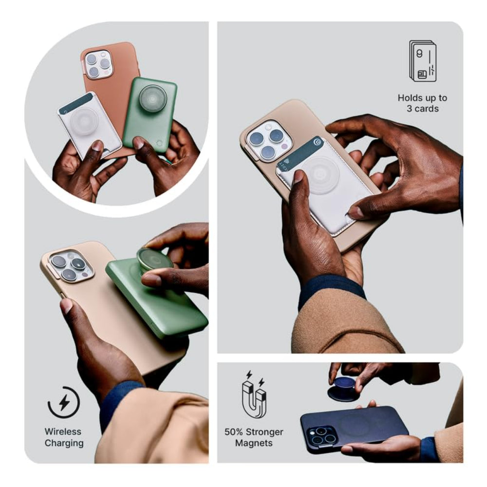 محفظة PopSockets الجلدية MagSafe PopWallet+ | محفظة جلدية لحمل البطاقات + مقبض + حامل، تتسع لـ 3 بطاقات، مغناطيس قوي، لأجهزة iPhone 15/14/13/12، تتضمن حلقة محول للهواتف والأغطية غير المتوافقة مع MagSafe - لون كونياك