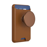 محفظة PopSockets الجلدية MagSafe PopWallet+ | محفظة جلدية لحمل البطاقات + مقبض + حامل، تتسع لـ 3 بطاقات، مغناطيس قوي، لأجهزة iPhone 15/14/13/12، تتضمن حلقة محول للهواتف والأغطية غير المتوافقة مع MagSafe - لون كونياك