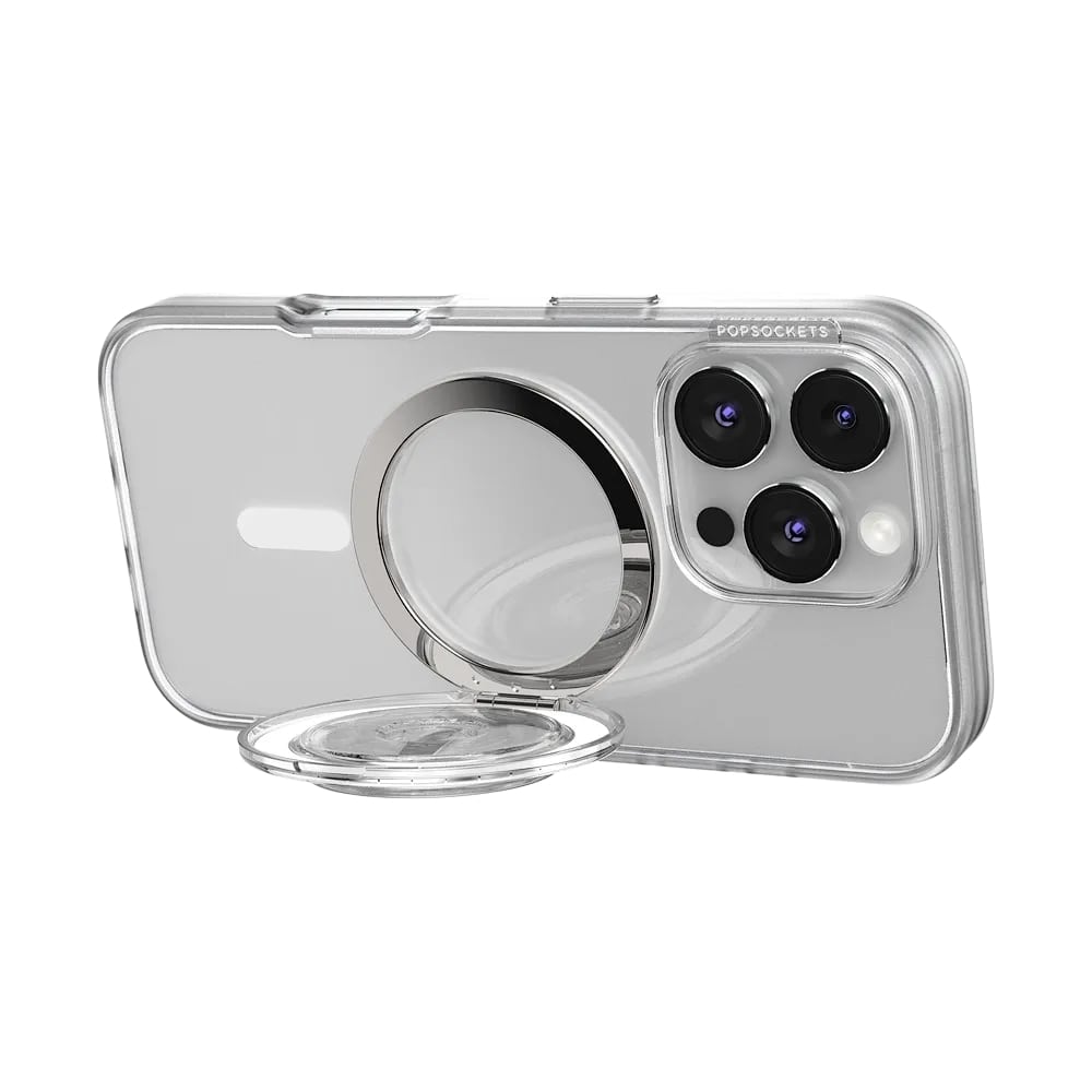 PopSockets MagSafe Luxe Kick-Out Grip & Stand| Magnetic Pop-up Phone Grip, Stable Stand, 360° Rotation, for iPhone 17/16/15/14/13/12, Included Adapter Ring for non-MagSafe Phones & Cases - Clear