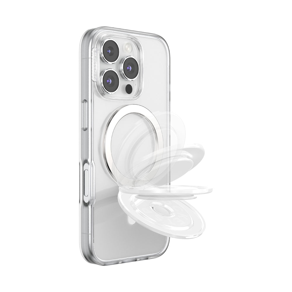 PopSockets MagSafe Luxe Kick-Out Grip & Stand| Magnetic Pop-up Phone Grip, Stable Stand, 360° Rotation, for iPhone 17/16/15/14/13/12, Included Adapter Ring for non-MagSafe Phones & Cases - White