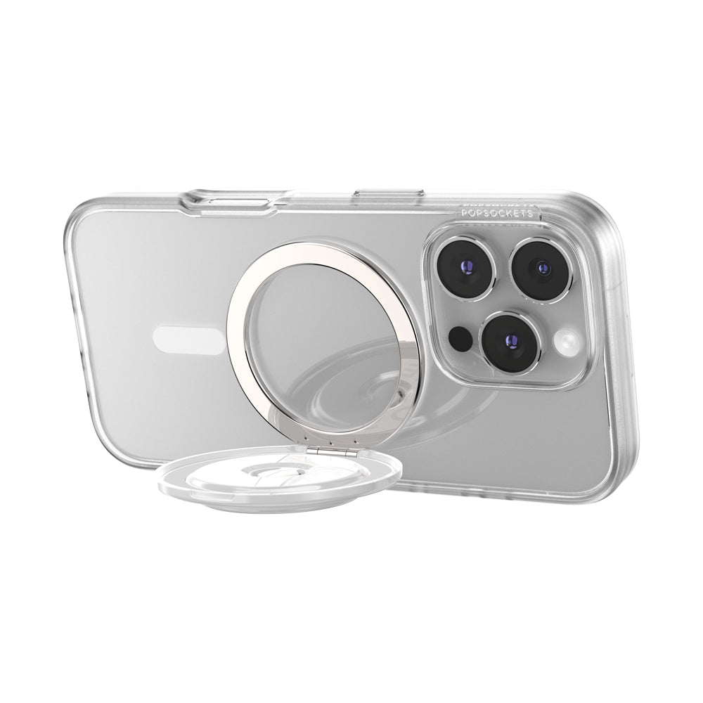 PopSockets MagSafe Luxe Kick-Out Grip & Stand| Magnetic Pop-up Phone Grip, Stable Stand, 360° Rotation, for iPhone 17/16/15/14/13/12, Included Adapter Ring for non-MagSafe Phones & Cases - White
