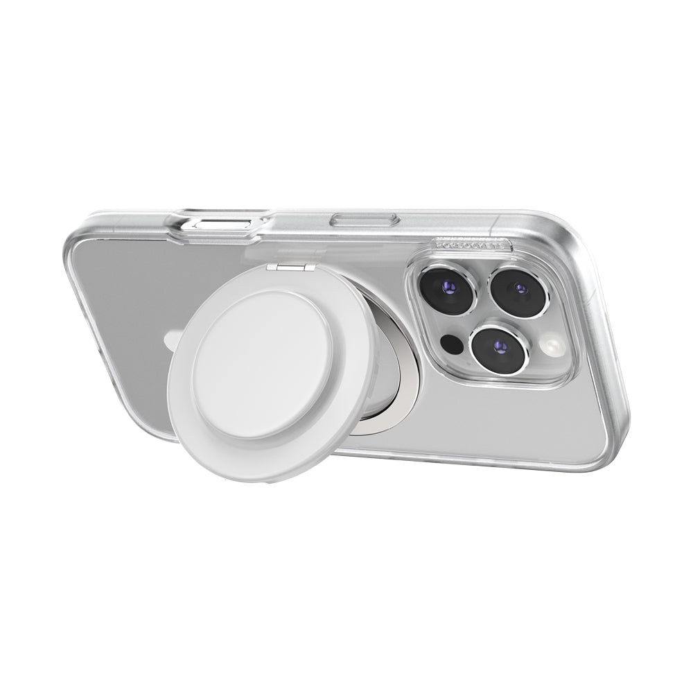 PopSockets MagSafe Luxe Kick-Out Grip & Stand| Magnetic Pop-up Phone Grip, Stable Stand, 360° Rotation, for iPhone 17/16/15/14/13/12, Included Adapter Ring for non-MagSafe Phones & Cases - White