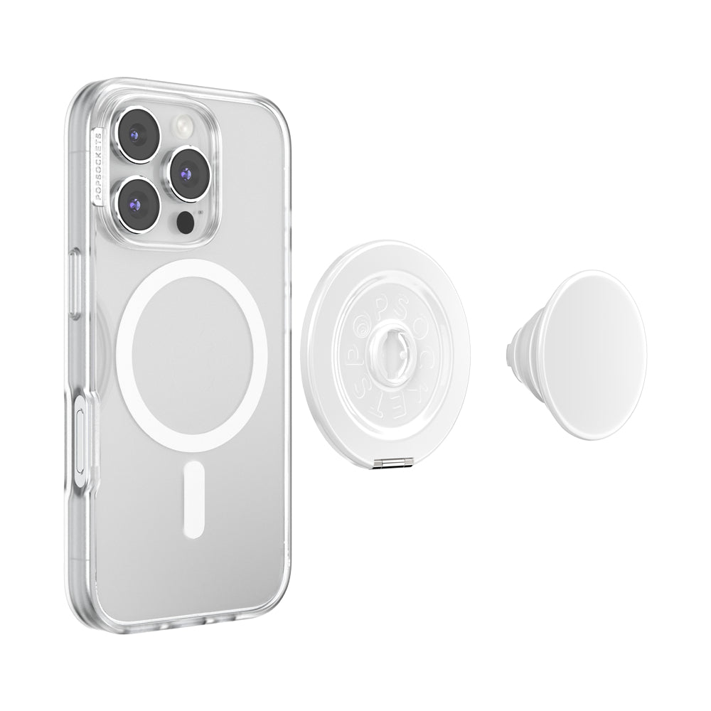 PopSockets MagSafe Luxe Kick-Out Grip & Stand| Magnetic Pop-up Phone Grip, Stable Stand, 360° Rotation, for iPhone 17/16/15/14/13/12, Included Adapter Ring for non-MagSafe Phones & Cases - White