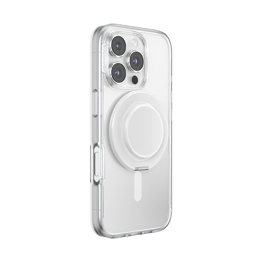 PopSockets MagSafe Luxe Kick-Out Grip & Stand| Magnetic Pop-up Phone Grip, Stable Stand, 360° Rotation, for iPhone 17/16/15/14/13/12, Included Adapter Ring for non-MagSafe Phones & Cases - White