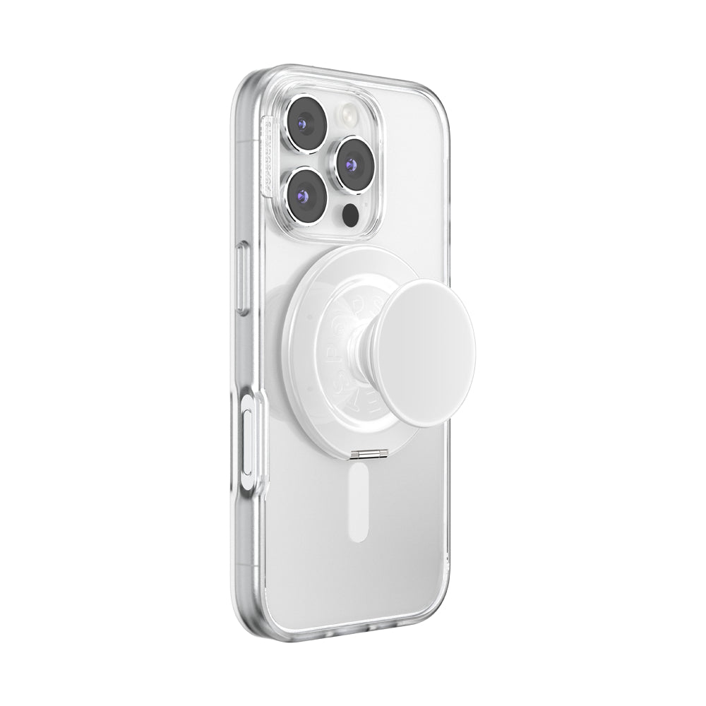 PopSockets MagSafe Luxe Kick-Out Grip & Stand| Magnetic Pop-up Phone Grip, Stable Stand, 360° Rotation, for iPhone 17/16/15/14/13/12, Included Adapter Ring for non-MagSafe Phones & Cases - White