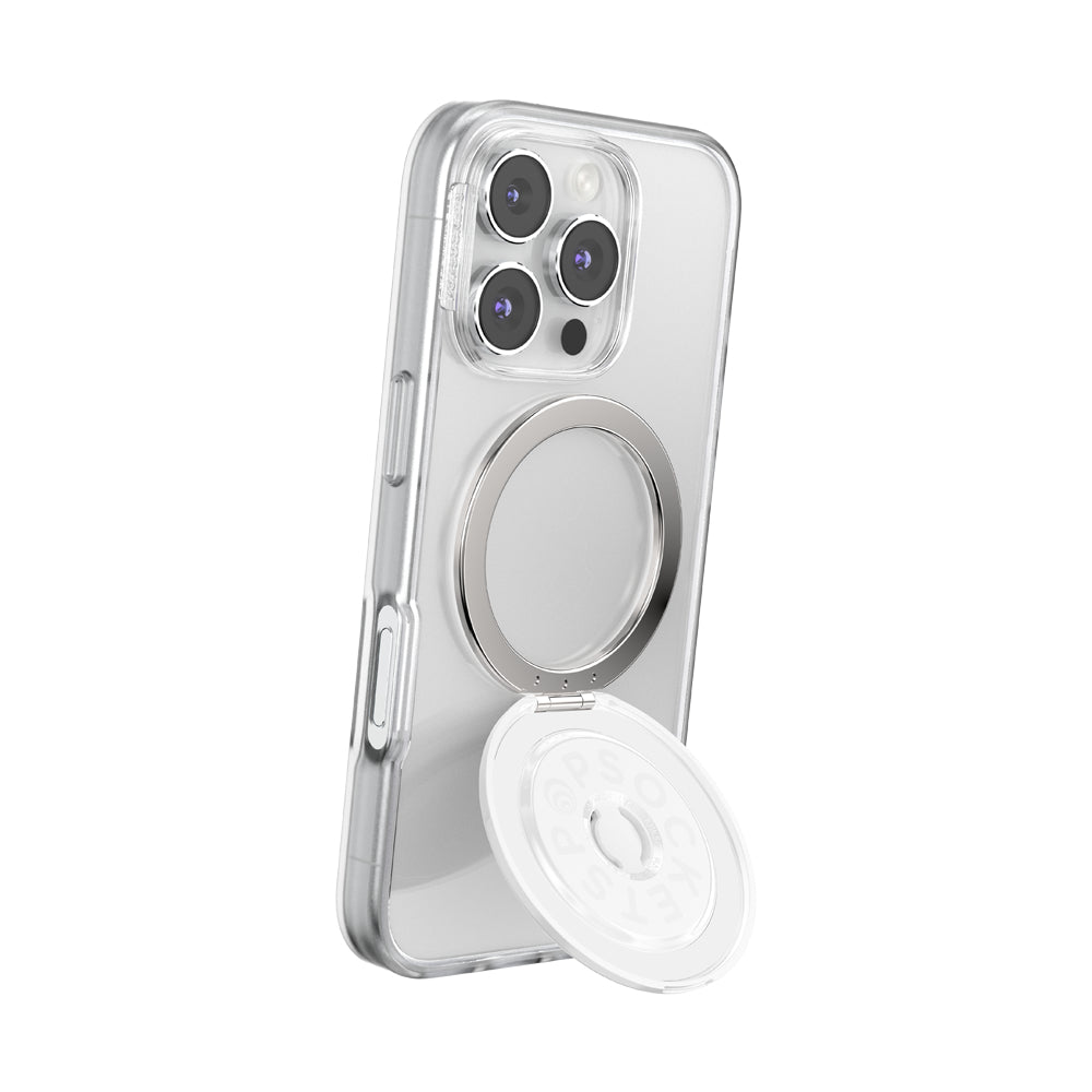 PopSockets MagSafe Luxe Kick-Out Grip & Stand| Magnetic Pop-up Phone Grip, Stable Stand, 360° Rotation, for iPhone 17/16/15/14/13/12, Included Adapter Ring for non-MagSafe Phones & Cases - White