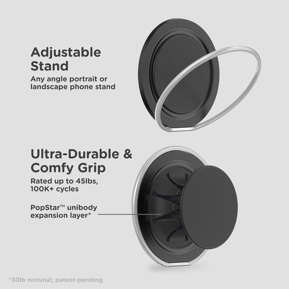 PopSockets MagSafe Low-Pro Grip & Stand, Magnetic Phone Grip & Kickstand for MagSafe-Compatible iPhone Cases, Low-Profile Design, Hands-Free Viewing & Secure Grip, Black